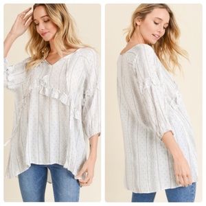 Light Gray Printed Ruffle Tunic Top - Women